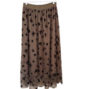 Velvet Butterfly Mesh Overlay Tulle Midi Skirt M Whimsigoth Forest Fairy Grunge